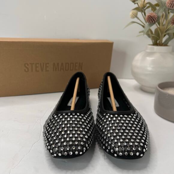 Steve Madden Auden Mesh Textile Flats with Rhinestones Black Women 7.5 NWB - Picture 2 of 10